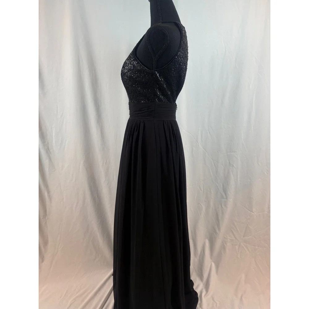 Black Sequin Halter Neck Maxi Dress Open Back Ruched Waist Formal Evening Gown - Picture 5 of 16
